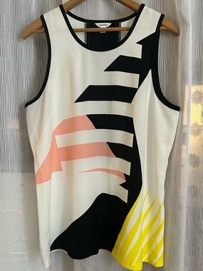 Calvin Klein White Tank Top with Black, Pink & Yellow Graphic